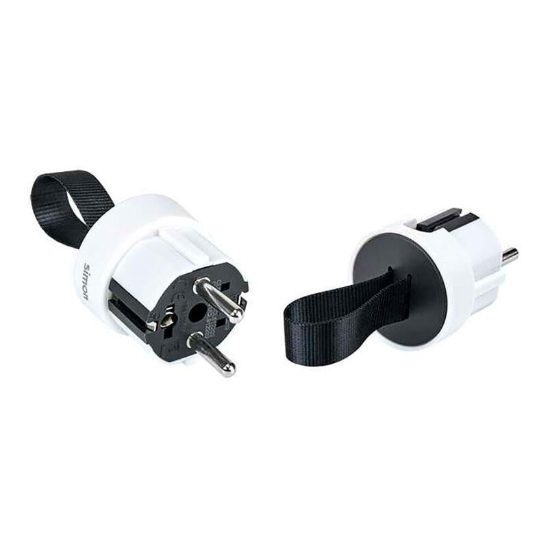 Pack De 2 Unidades - Clavija Extraplana 2p+Tt Schuko Salida Lateral 16 A 250 V~ Facil Extraccion, Blanca
