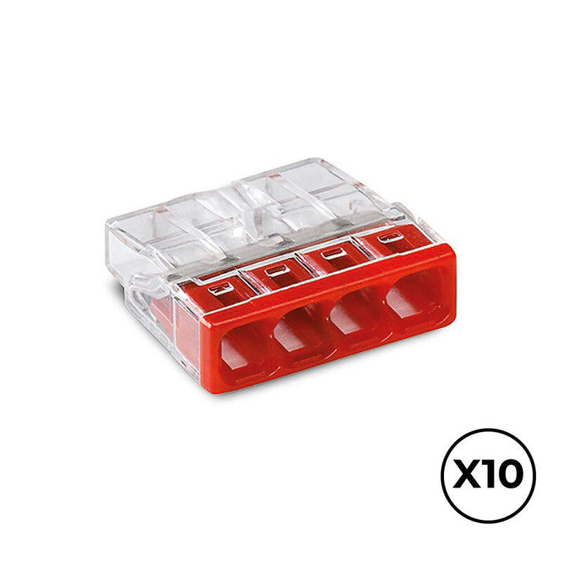 Pack De 2 Unidades - Conector Rápido 4 Vias, Ø Maximo 2,5 Mm², Transparente / Roja, 10 Uds