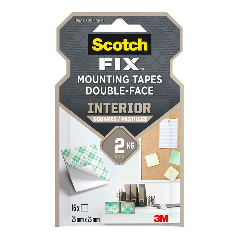 Pack De 2 Unidades - Cuadrados Adhesivos Doble Cara, Para Interiores, 25mmx25mm, 16 Uds, Máx 2 Kg