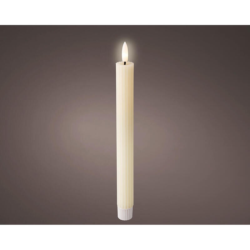 Pack De 2 Unidades De Vela De Cera Led, Color Beige Lisa Ø2,2x24,5cm, Lumineo