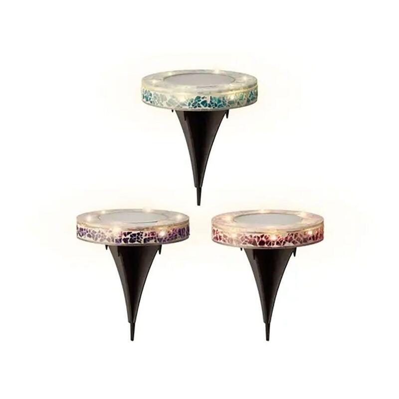 Pack De 2 Unidades - Estaca Solar Redonda De Cristal Mosaico, 6 Leds, 7 Im, Ø11,5 X 13 Cm, Colores Surtidos