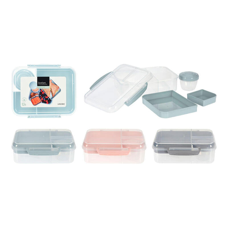 Pack De 2 Unidades - Fiambrera + Dos Bandejas + Bote Salsas, 215 X 170 X 60 Mm, Colores Surtidos