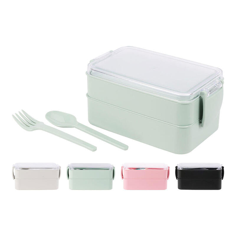 Pack De 2 Unidades - Fiambrera Para Almuerzo, 2 Bandejas + Cubiertos, 183 X 103 X 86 Mm, Colores Surtidos