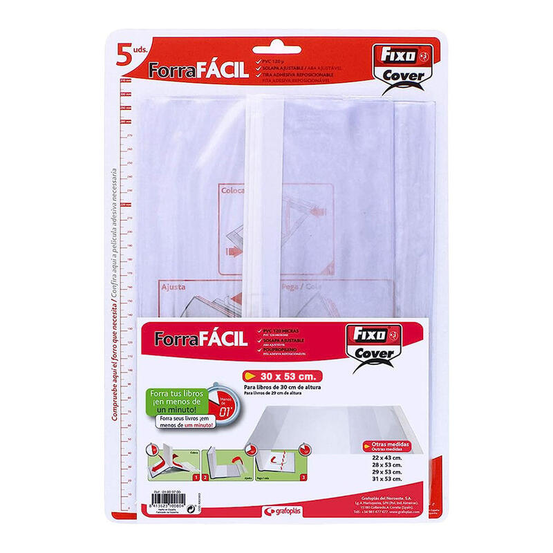 Pack De 2 Unidades - Forros Para Libros Ajustables De Pvc Transparente 300 X 530 Mm, 5 Uds