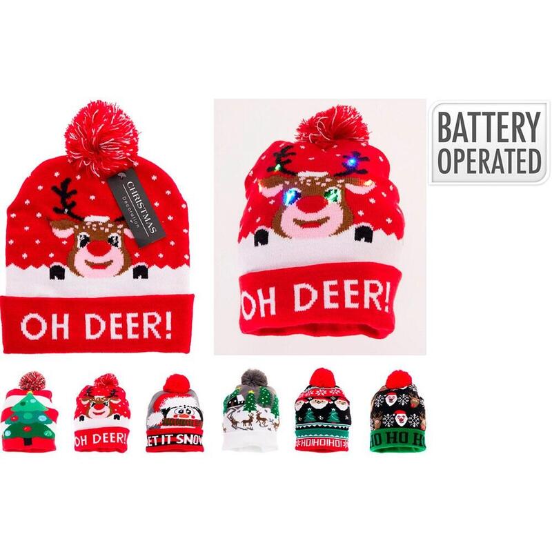 Pack De 2 Unidades - Gorro Con Luz Led Motivos Navideños Modelos Variados