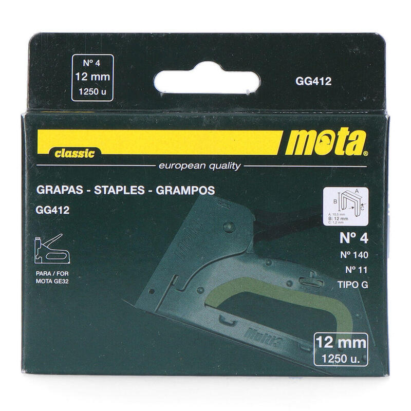 Pack De 2 Unidades - Grapas Número 4 De 12mm 1000 Unid. Espesor 1,2mm Gg412 Mota
