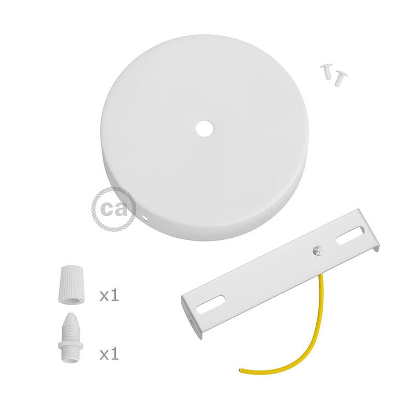 Pack De 2 Unidades - Kit Florón Metal Ø120 X 25 Mm, Agujero Central De 10 Mm, Con Prensaestopa Plástico, Blanco Mate