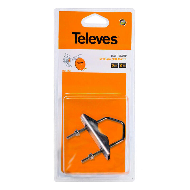 Pack De 2 Unidades - Mordaza Para Mastil Ø25 A 45mm Zinc+Rpr Televes
