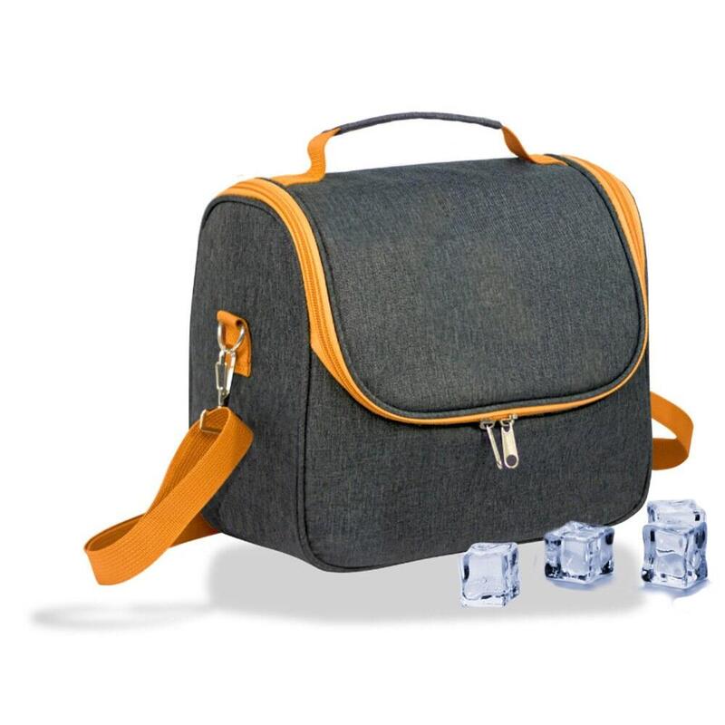 Pack De 2 Unidades - Nevera Tipo Bolsa 9 L Diseño Tejana Gris Con Ribete Y Asa Naranja, 26 X 15 X 25 Cm