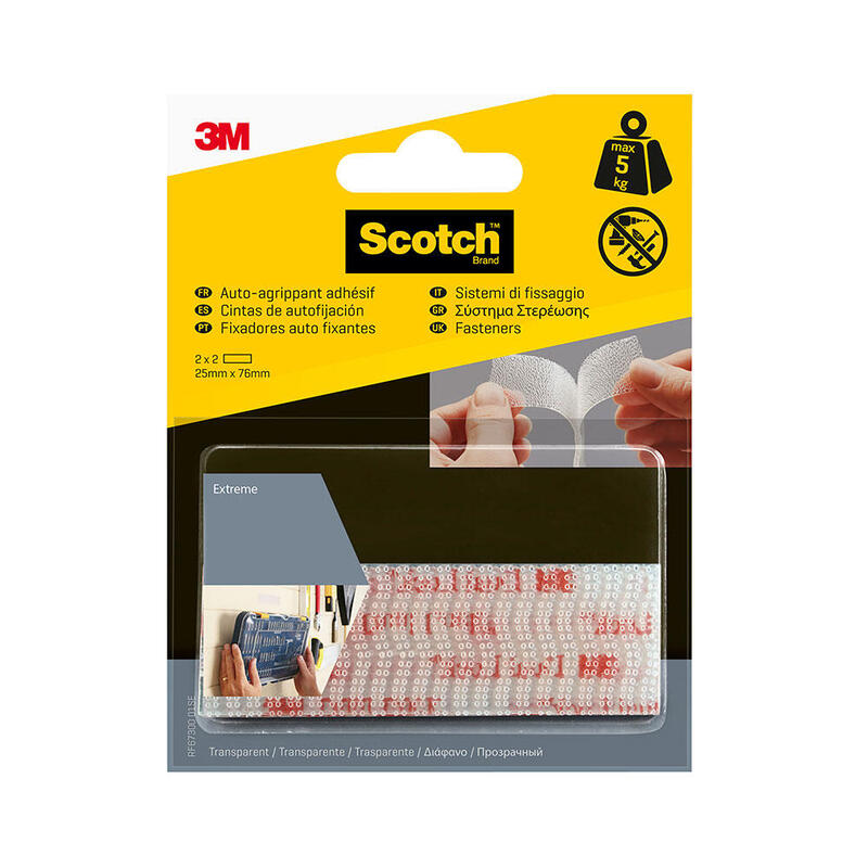 Pack De 2 Unidades - Tira De Autofijación Extreme Transparente Max 5 Kg 25mmx76mm, 2 Uds