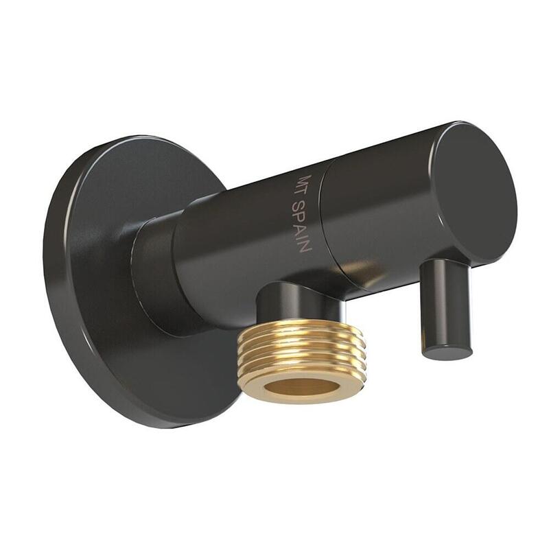 Pack De 2 Unidades - Válvula Escuadra Modelo Deco Con Mando Redondo, Negro, ½ X ½ Pulg