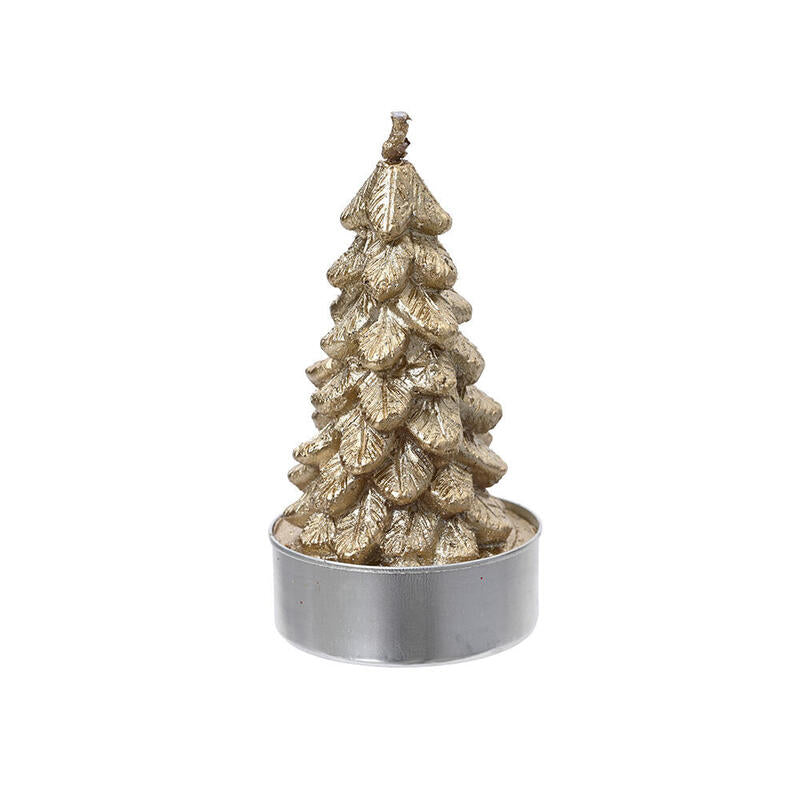 Pack De 2 Unidades - Vela De Cera En Forma De Pino Dorada Con Brillantina, 9,2x9,2cm.