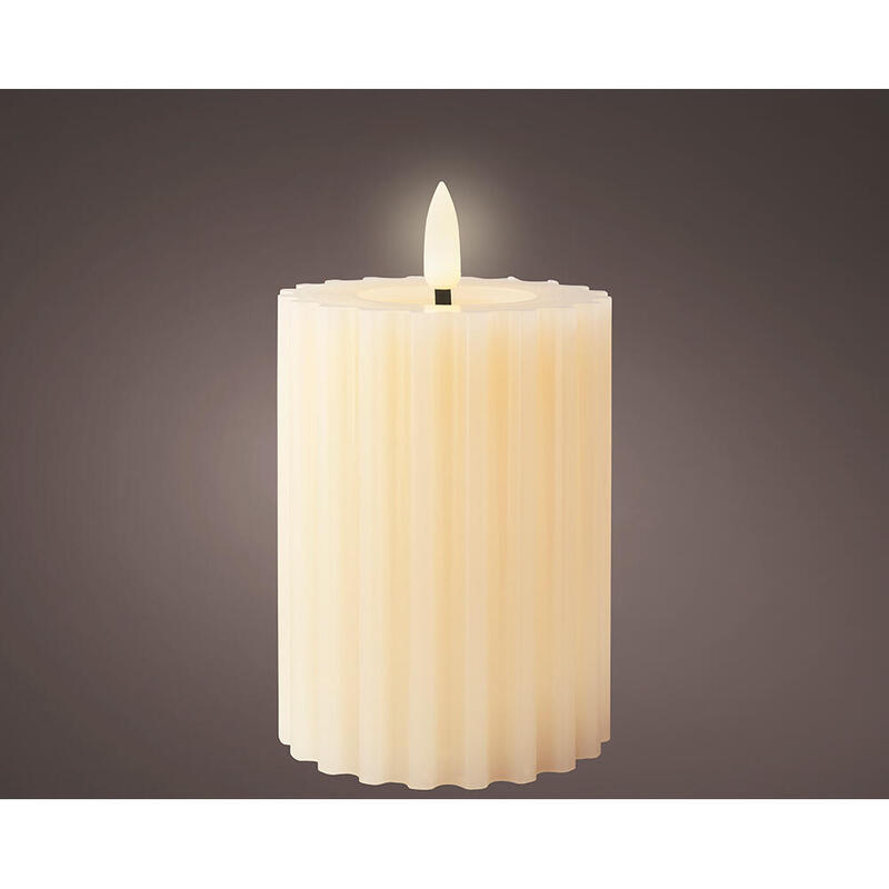 Pack De 2 Unidades - Vela De Cera Led Color Beig, Superficie Con Relieve, Ø7,5x12,3cm. Lumineo