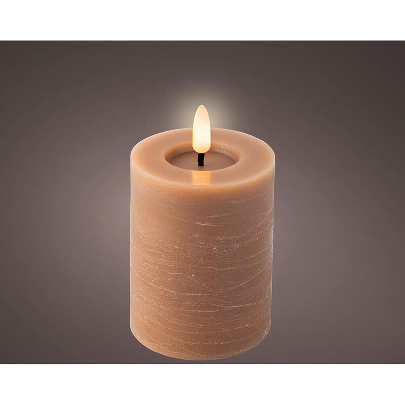 Pack De 2 Unidades - Vela De Cera Led Color Marrón Con Lineas De Marmol, Ø7x11,2cm. Lumineo