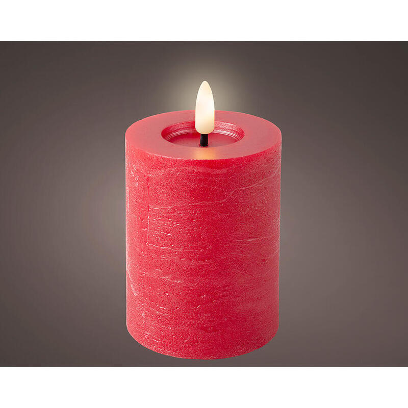 Pack De 2 Unidades - Vela De Cera Led Color Roja, Superficie Rustica, Ø7x11,2cm. Lumineo