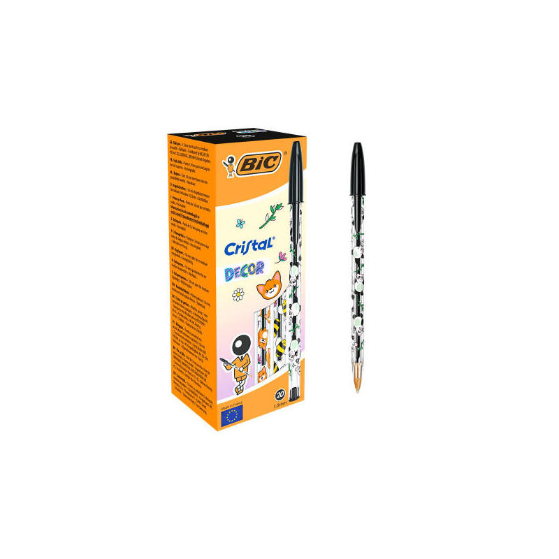 Pack De 20 Unidades Bic Cristal Decor Kawaii Boligrafo De Bola - Cuerpo Transparente Con Decoracion Kawaii - Punta