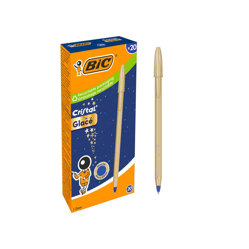 Pack De 20 Unidades Bic Cristal Glace Boligrafo De Bola - Cuerpo Opaco En Color Oro Mate - Punta Redonda De 1mm - Trazo