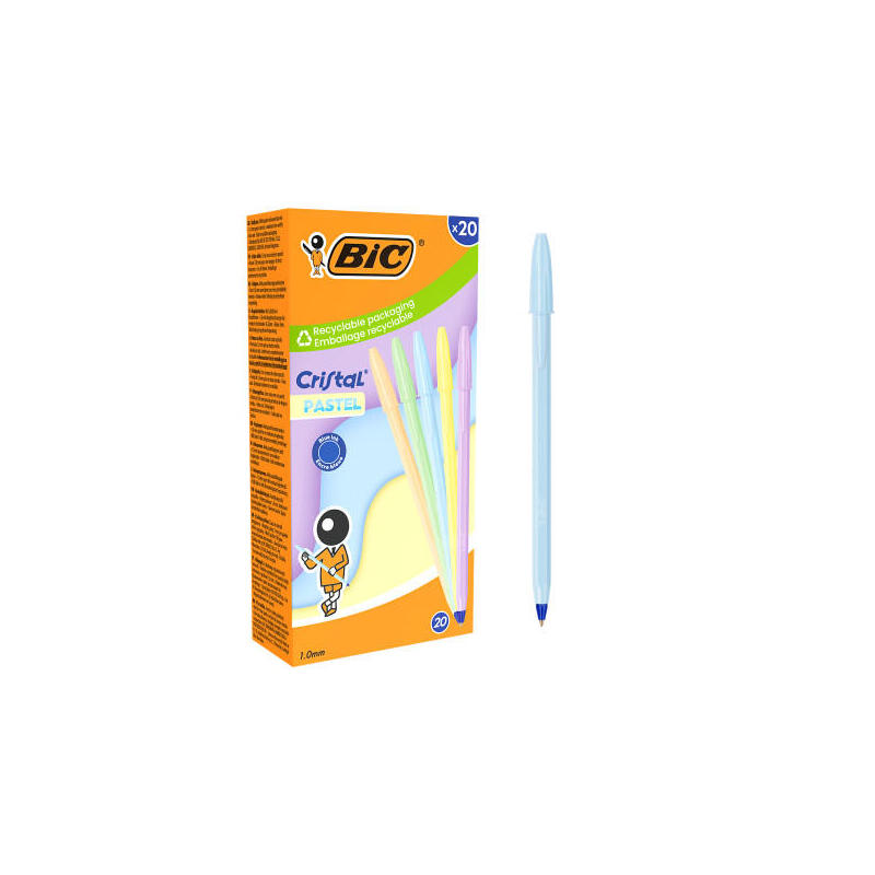 Pack De 20 Unidades Bic Cristal Pastel Boligrafo De Bola - Cuerpo Opaco En Colores Pastel - Punta Redonda De 1mm -