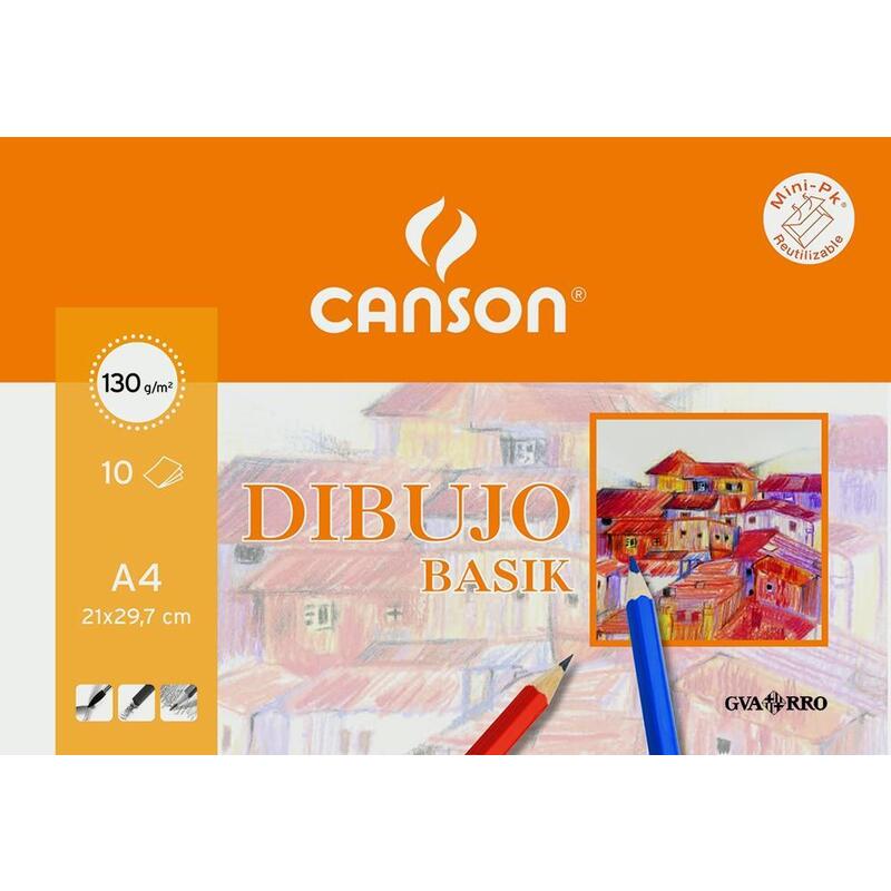 Pack De 20 Unidades Canson Minipack Dibujo Basik 10 Hojas Liso 130 Gr. 21x29,7cm -Sobre Unitario-