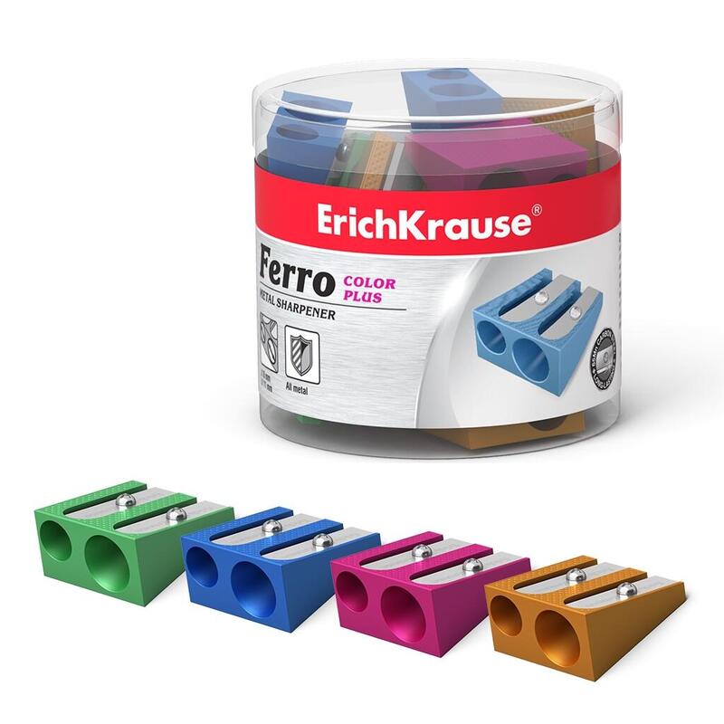 Pack De 20 Unidades Erichkrause Ferro Color Plus - Sacapuntas Doble De Aluminio - Agarre Ergonomico - 8mm Y 11mm De Diametro - Color Surtido