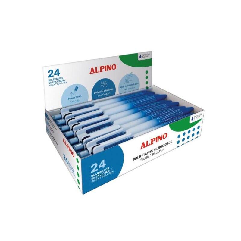 Pack De 24 Unidades Alpino Boligrafo Retractil Silencioso - Punta 1mm - Agarre Antideslizante - Azul