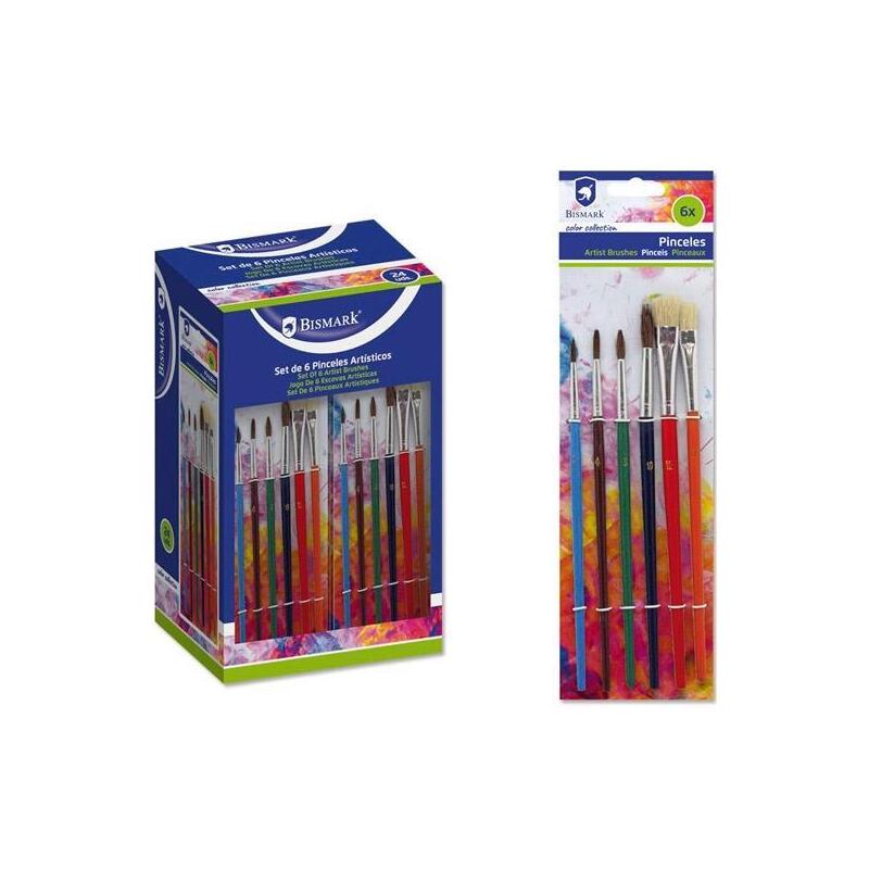 Pack De 24 Unidades Bismark Set 6 Pinceles Colores Surtidos
