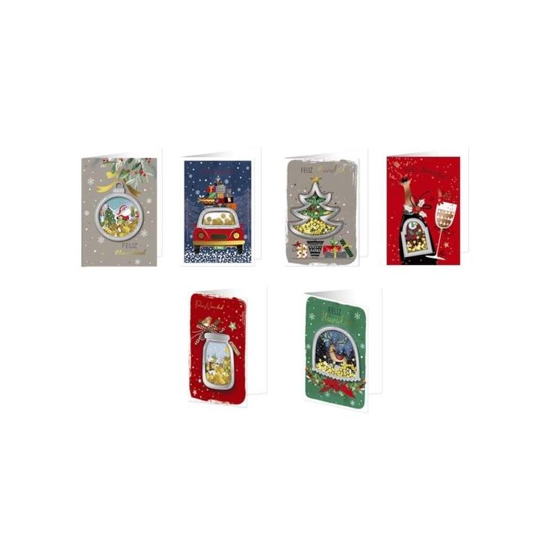 Pack De 24 Unidades Bismark Tarjeta De Felicitacion Navideã±A Con Sobre - Decorada Con Confetti - 6 Diseã±Os Diferentes