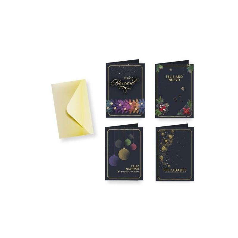 Pack De 24 Unidades Bismark Tarjeta De Felicitacion Navideña Foil Green Con Sobre - 4 Diseños Diferentes