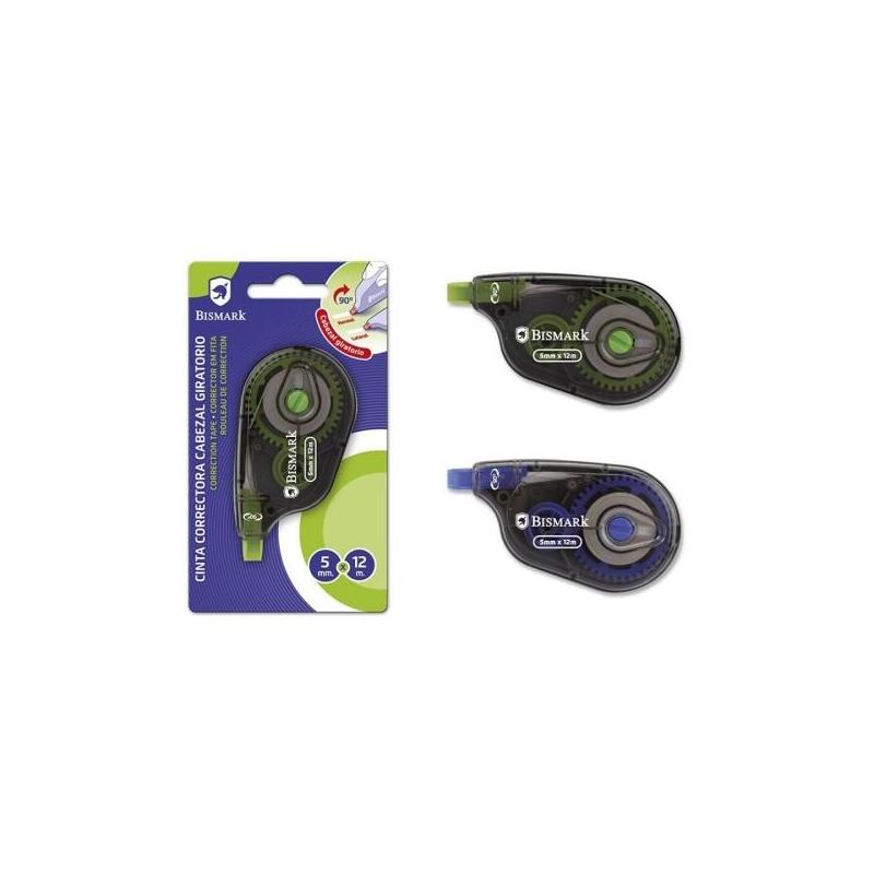 Pack De 24 Unidades Bismark Twister Cinta Correctora 5mmx12m - Cabezal Giratorio - Perfecta Adherencia Al Papel -