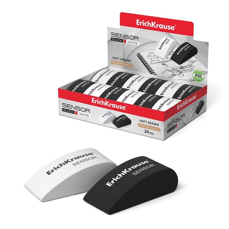 Pack De 24 Unidades Erichkrause Goma De Borrar Sensor - Borrador Suave De Forma Original - Fabricado De Caucho Termoplastico Hipoalergenico - Color Negro Y Blanco