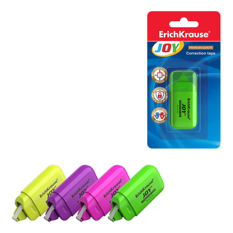 Pack De 24 Unidades Erichkrause Joy Cinta Correctora - Tamaño Compacto - Proteccion Contra Daños - Secado Inmediato - Colores De Neon Brillante