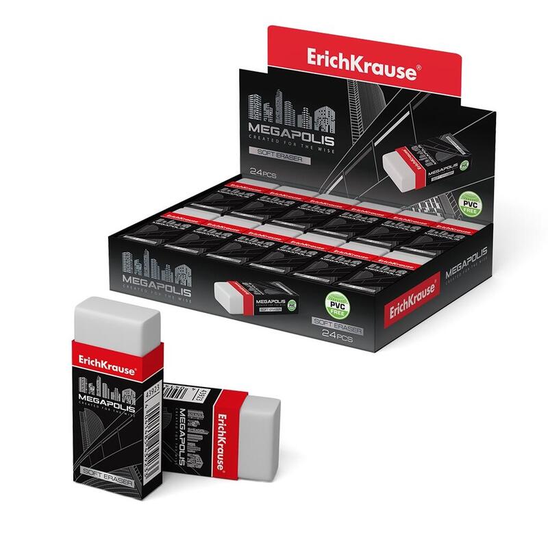 Pack De 24 Unidades Erichkrause Megapolis Goma De Borrar Suave De Forma Clasica - Fabricada De Caucho Termoplastico Hipoalergenico - Ecologica Y Moderna - Envoltorio Original De Carton - Libre De Impurezas - No Contiene Pvc - Color: N/A