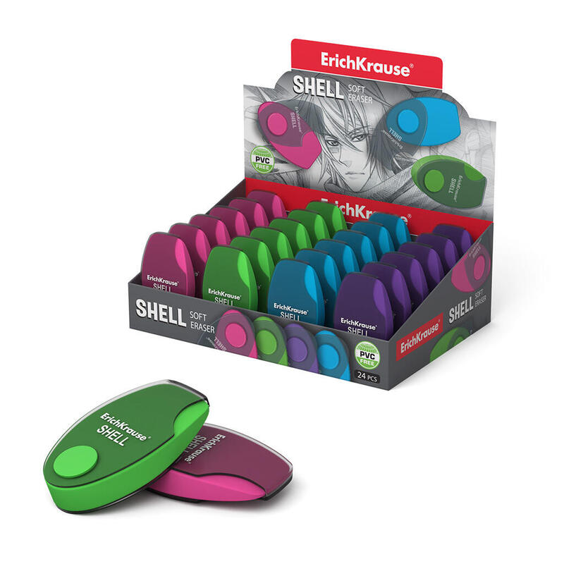 Pack De 24 Unidades Erichkrause Shell Borrador Suave De Forma Original - Fabricado De Caucho Termoplastico