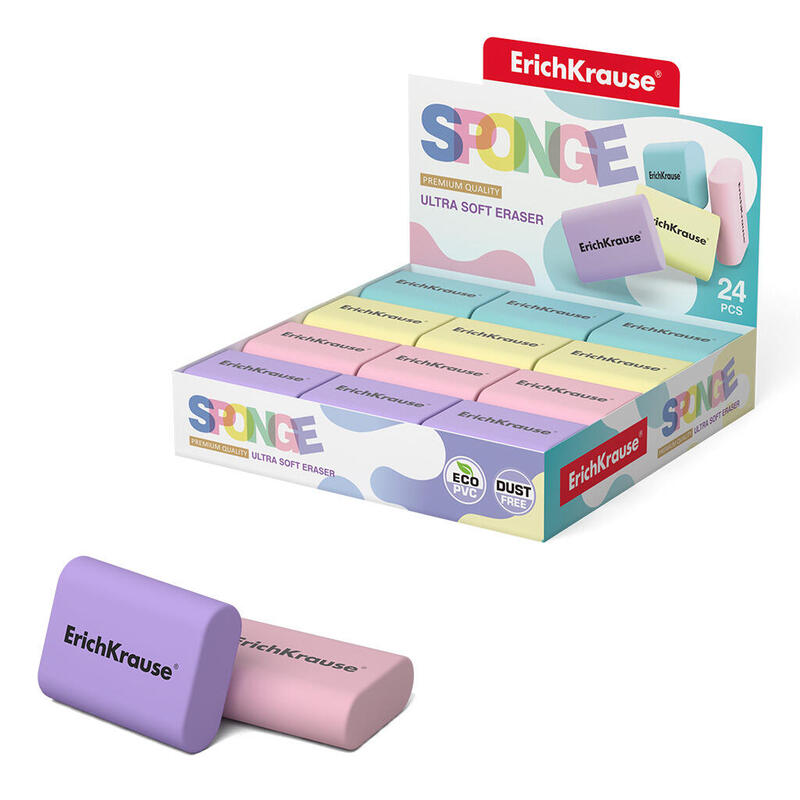 Pack De 24 Unidades Erichkrause Sponge Goma De Borrar - Borrador Super Suave - Forma Ergonomica - Hipoalergenico Eco-Pvc - Color Blanco