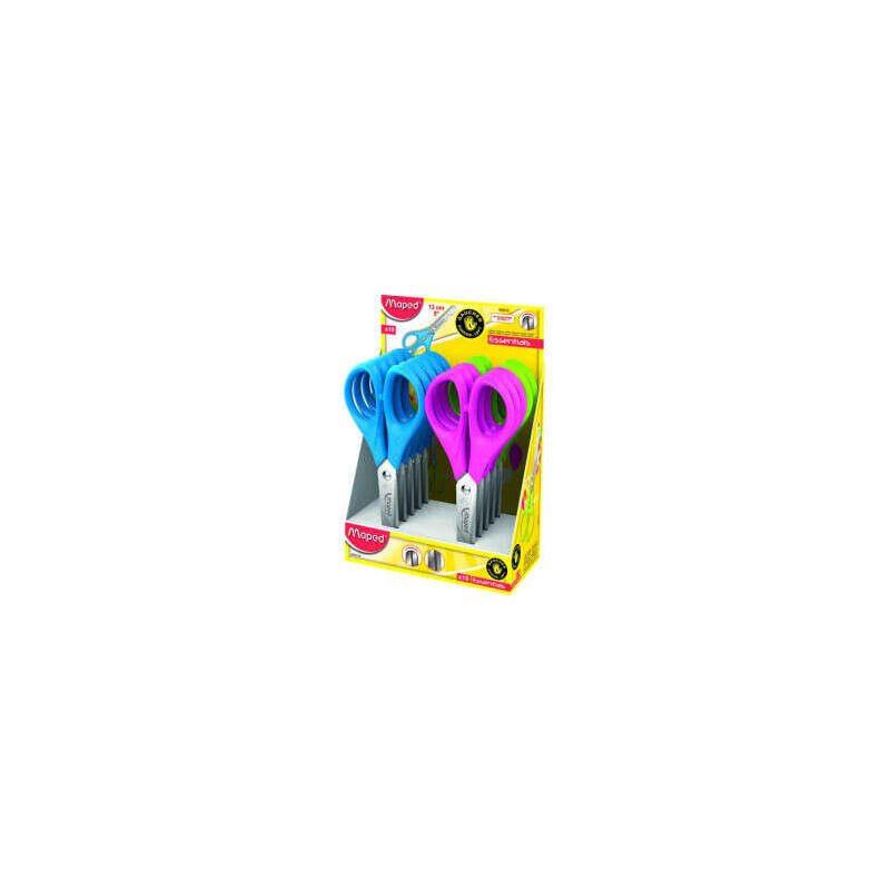 Pack De 24 Unidades Maped Essentials Tijera Escolar Punta Redonda 13cm - Hojas De Acero Inoxidable - Mango De Plastico