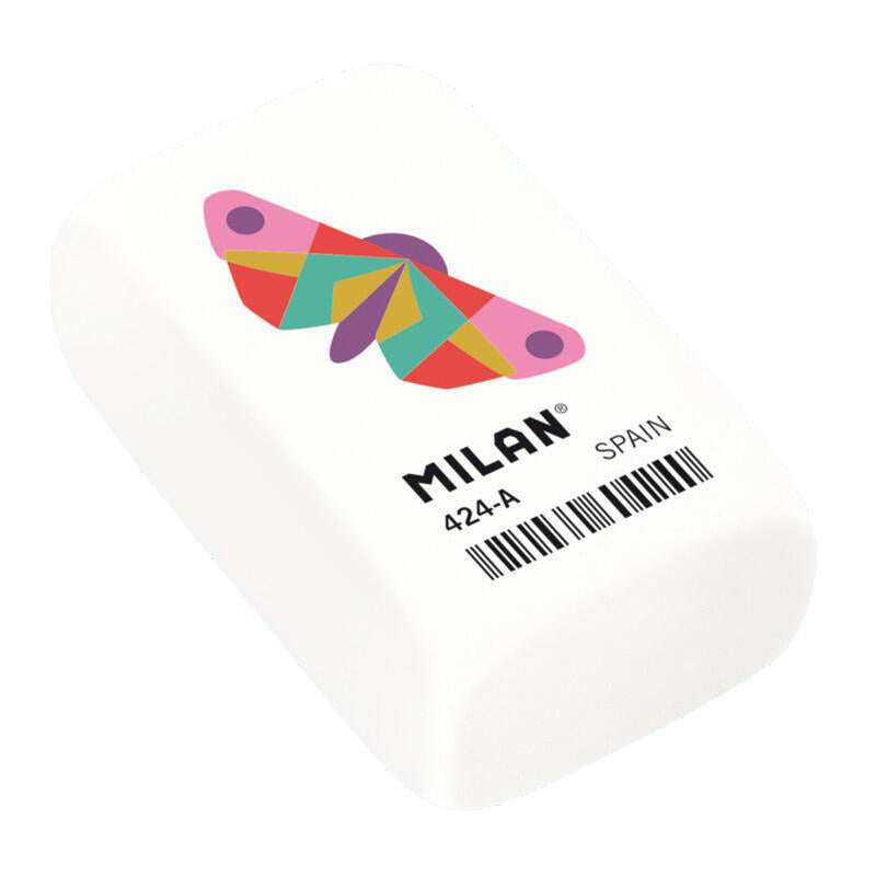 Pack De 24 Unidades Milan 424a Goma De Borrar Rectangular - Miga De Pan - Caucho Sintetico - Color Blanco - Dibujos Geometricos De Animales Surtidos