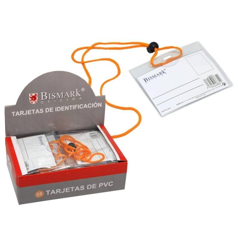 Pack De 25 Unidades Bismark Tarjetas De Identificación Pvc Horizontal 105x70 Mm Cordón Naranja