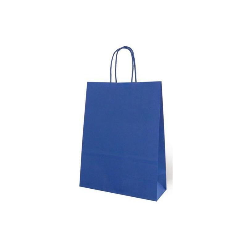 Pack De 25 Unidades Fama Bolsa De Asa Retorcida 125gr 26x10x35cm Papel Kraft Azul Oscuro