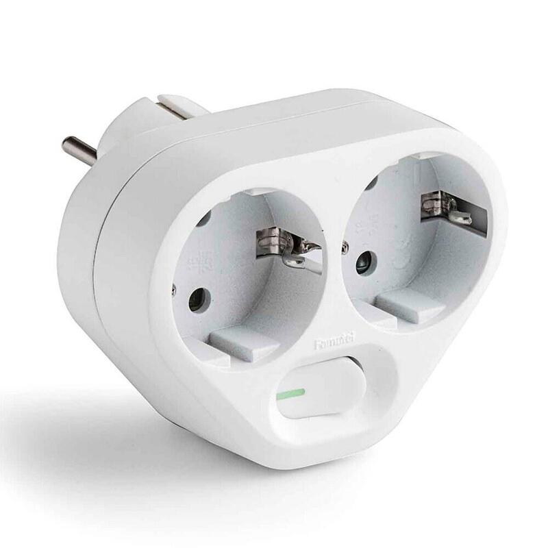 Pack De 3 Unidades - Adaptador 2 Tomas 2p+T Schuko Con Interruptor Ip20 Blanco