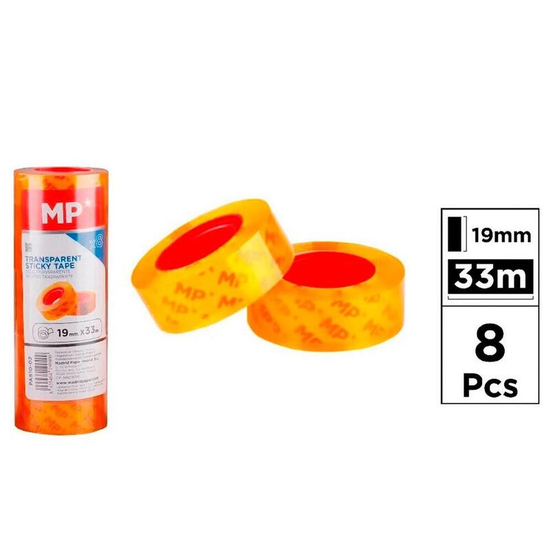 Pack De 3 Unidades - Cinta Adhesiva Transparente Amarilla, 19 Mm X 33 M, 8 Uds