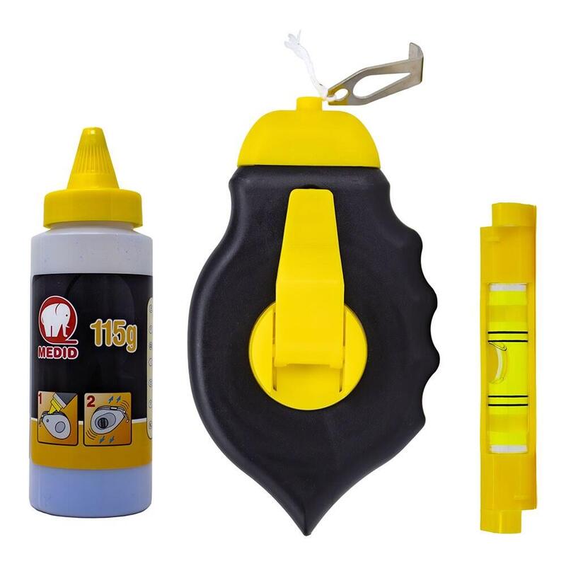 Pack De 3 Unidades - Cordel Trazador Abs 30 M + 115g Polvo Colorante Azul + Mini Nivel