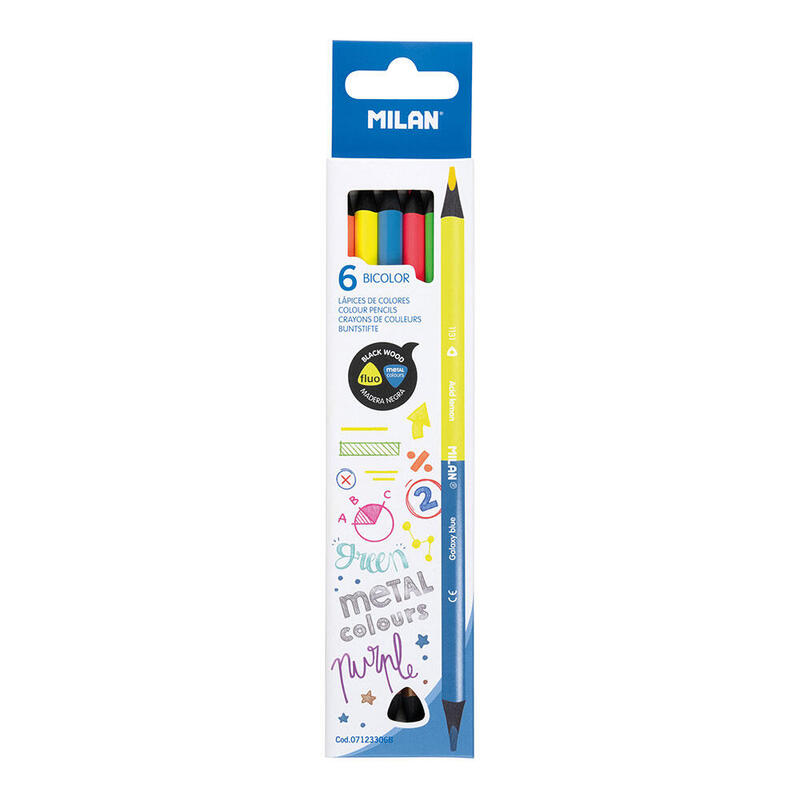 Pack De 3 Unidades - Lápices Bicolor Triangulares Madera Negra (Colores Fluor + Metalizados), 6 Uds