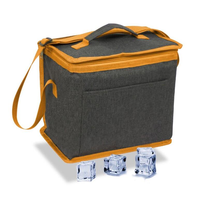 Pack De 3 Unidades - Nevera Tipo Bolsa 10 L Diseño Tejana Gris Con Ribete Y Asa Naranja, 28 X 16 X 22 Cm