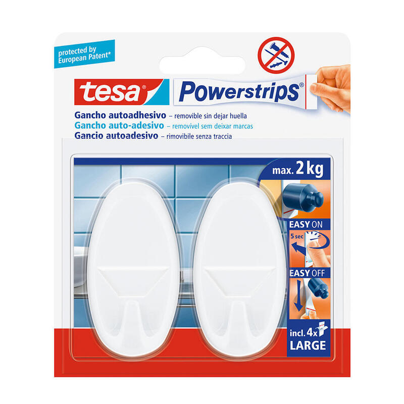 Pack De 3 Unidades - Tesa Powerstrips Hasta 2kg Ovalado Blanco 58013