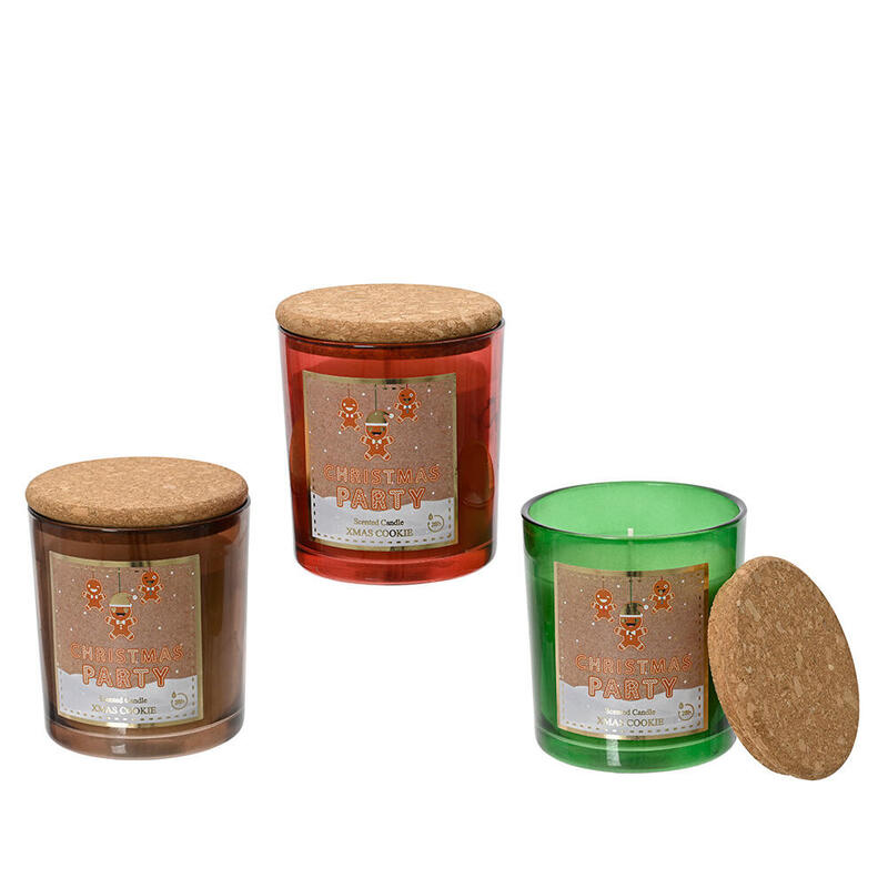 Pack De 3 Unidades - Vela De Cera En Un Vaso Decorativo De Cristal Con Tapa De Corcho, 3 Modelos.