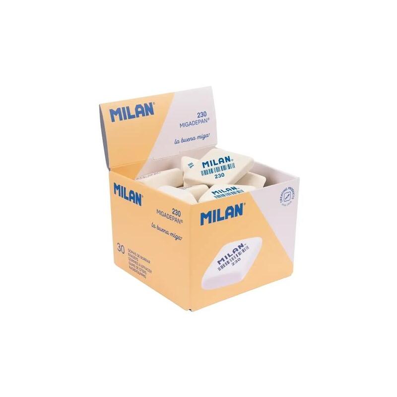 Pack De 30 Unidades Milan 230 Goma De Borrar Romboide - Miga De Pan - Suave Caucho Sintetico - Blanco