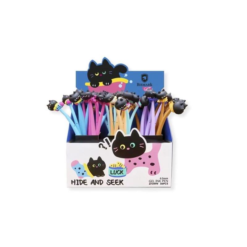 Pack De 36 Unidades Bismark Animals Gato Boligrafo Tacto Soft Con Divertidos Gatitos Negros - Punta Fina - Tinta Gel
