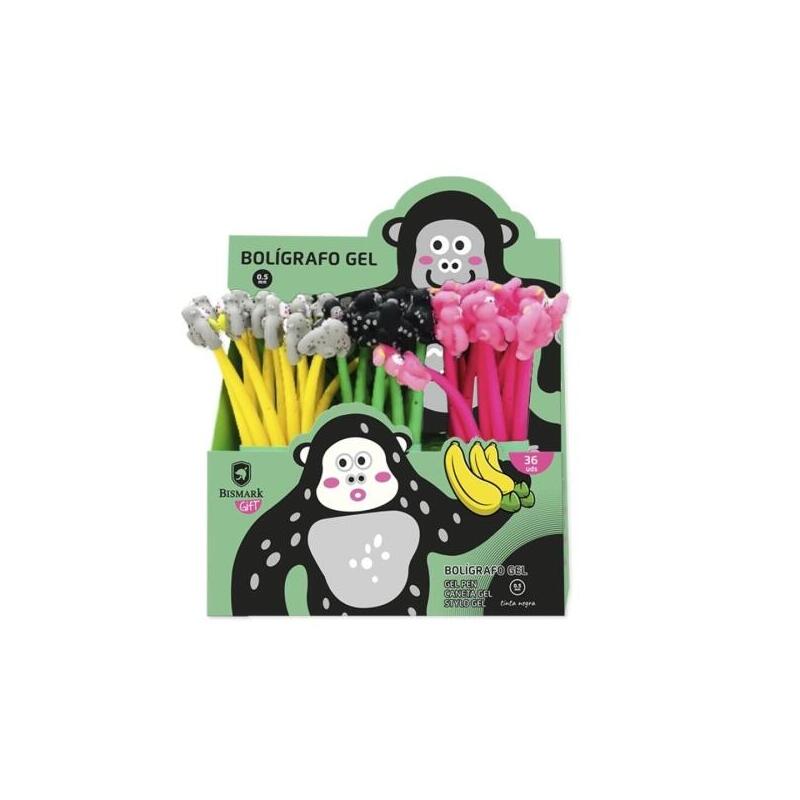 Pack De 36 Unidades Bismark Animals Gorila Boligrafo Tacto Soft Con Divertidos Gorilas - Punta Fina - Tinta Gel Color