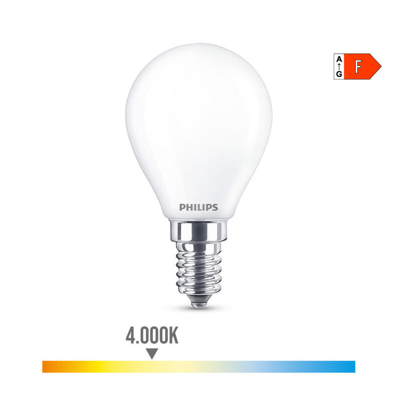 Pack De 4 Unidades - Bombilla Esferica Led E14 4,3w 470lm 4000k Luz Dia Ø4,5x8,2cm Philips