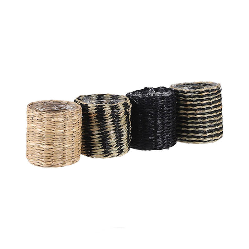 Pack De 4 Unidades - Cesto Modelo Alexis Negro Y Beige, Modelos Variados, Ø7 X 7 Cm